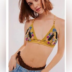 Free People Calla Embellished Mesh Triangle Bralette  Gold. Size XS NEW!…